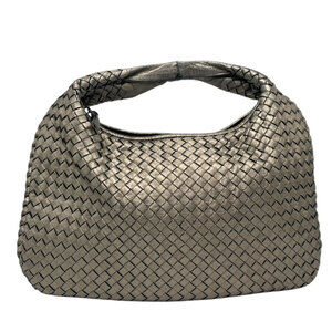 Bottega Veneta handbag metallic gray gold intrecciato leather